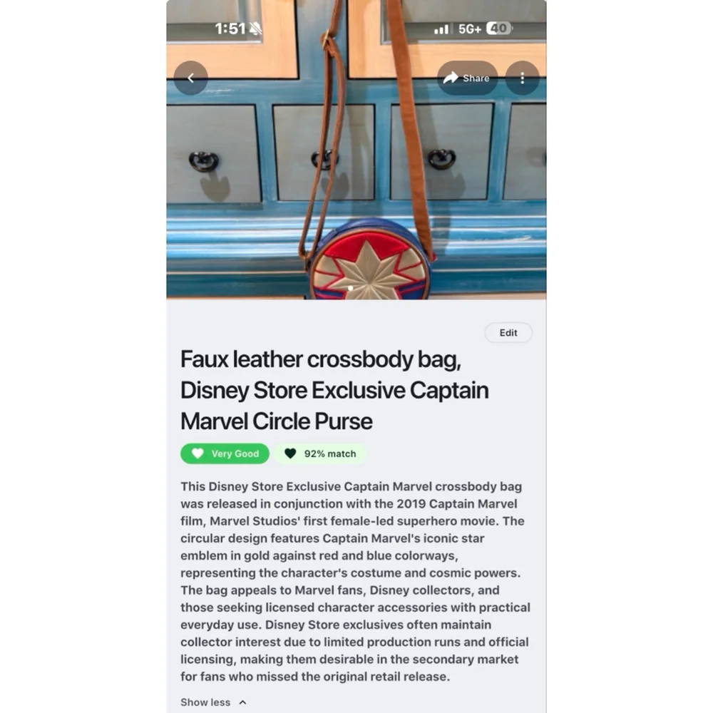 Women's Disney Store Captain Marvel Blue Red Crossbody Bag One Size - Picture 5 of 6